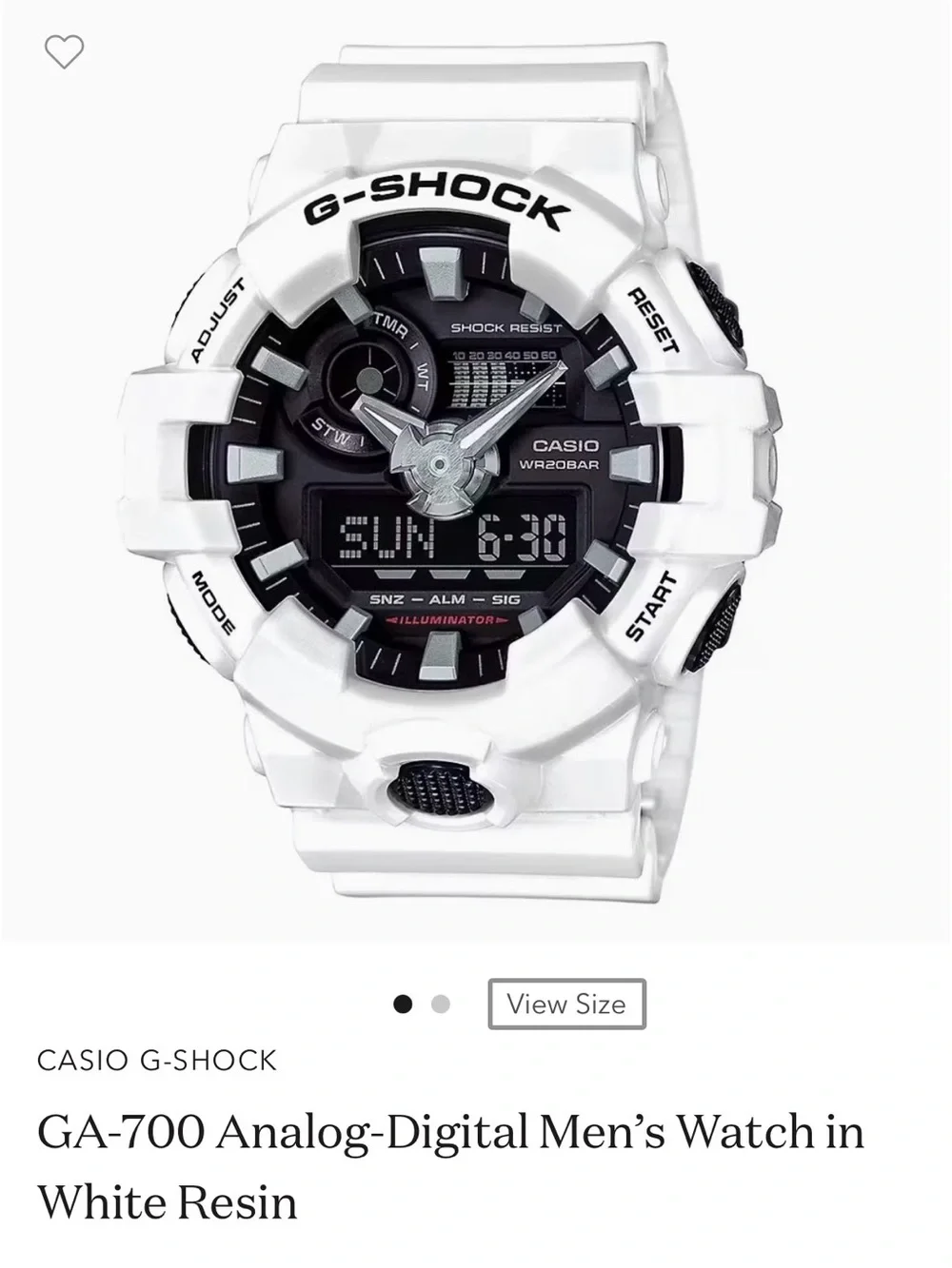 G-Shock GA-700 Men's White and Black Analog-Digital Watch